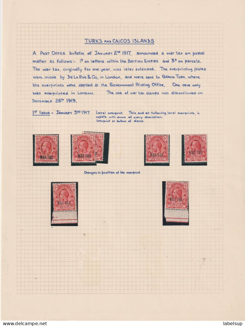 Ftimbres Neufs Des îles Turks Et Caicos De 1918 1919 War Stamp VOIR 7 Feuilles - Turks And Caicos