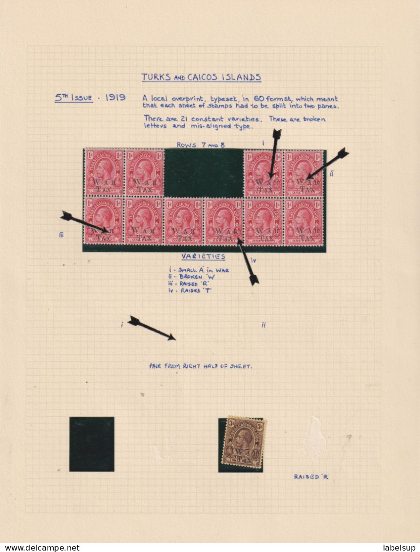 Ftimbres Neufs Des îles Turks Et Caicos De 1918 1919 War Stamp VOIR 7 Feuilles - Turks E Caicos