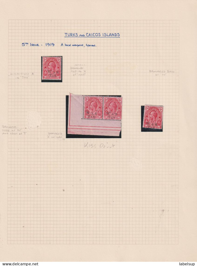 Ftimbres Neufs Des îles Turks Et Caicos De 1918 1919 War Stamp VOIR 7 Feuilles - Turks- En Caicoseilanden