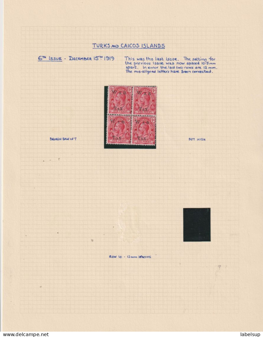 Ftimbres Neufs Des îles Turks Et Caicos De 1918 1919 War Stamp VOIR 7 Feuilles - Turks- En Caicoseilanden