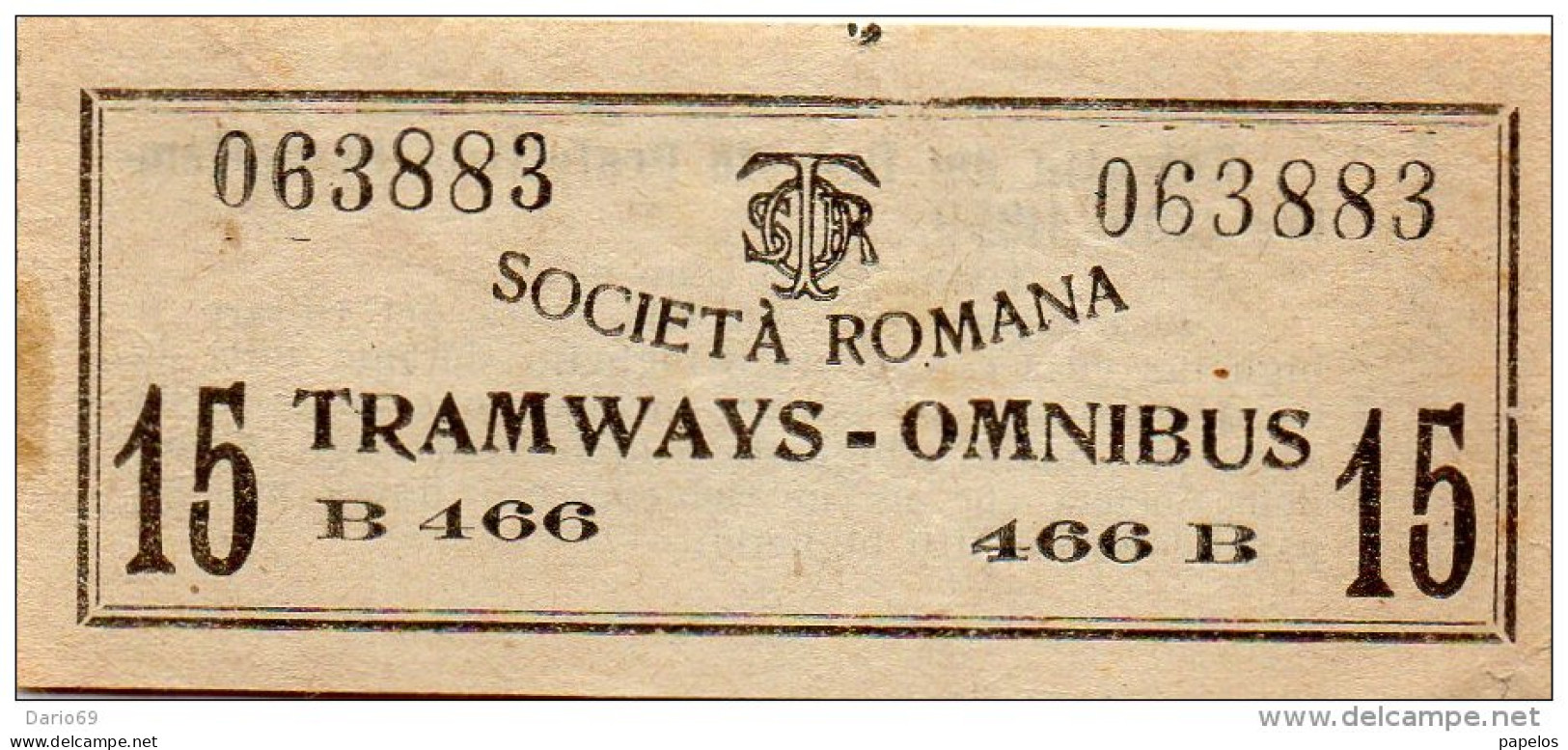 1895 BIGLIETTO TRAM ROMA - Europe