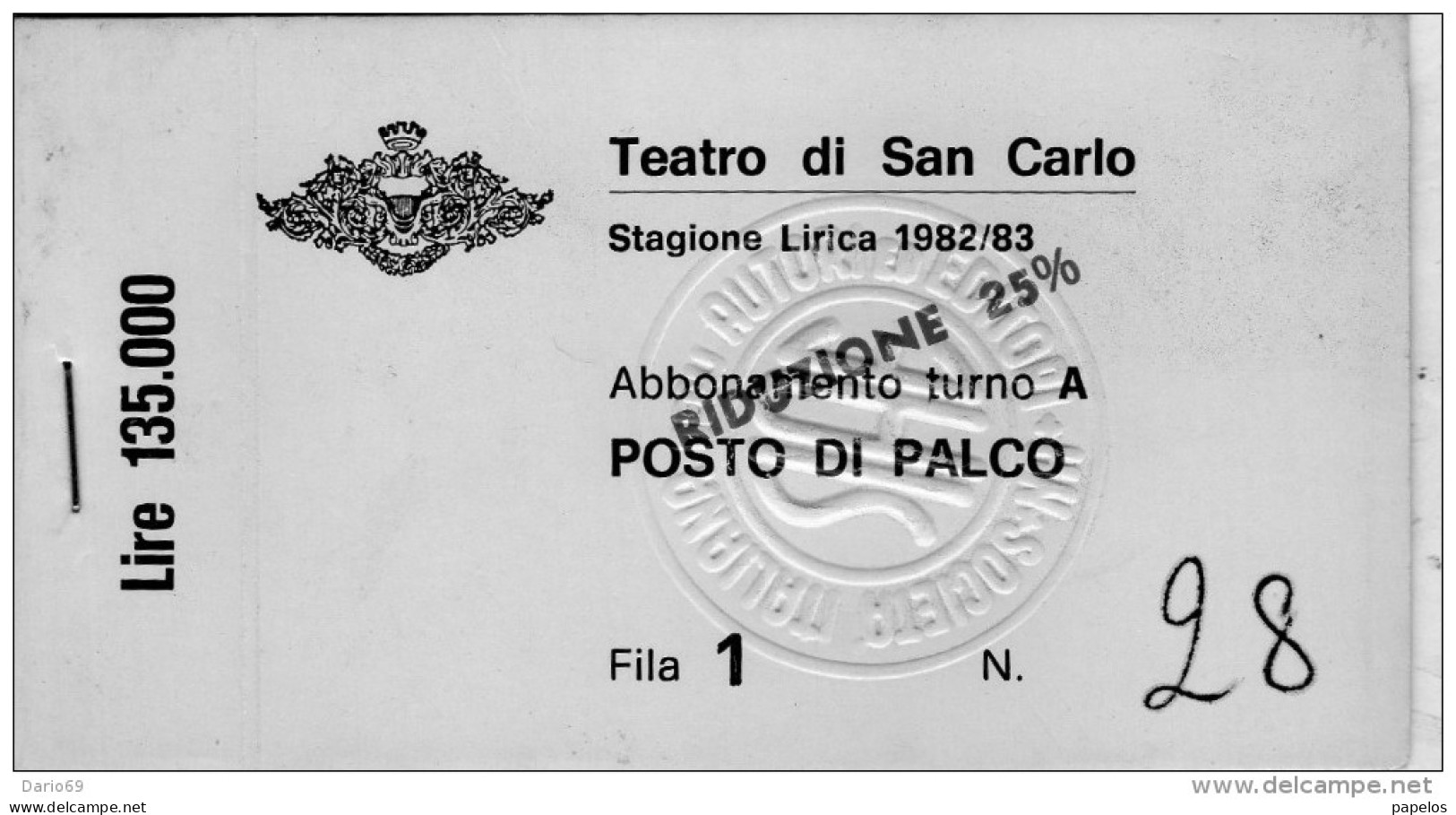 TEATRO SAN CARLO - STAGIONE LIRICA  1982/1983 - Tickets D'entrée