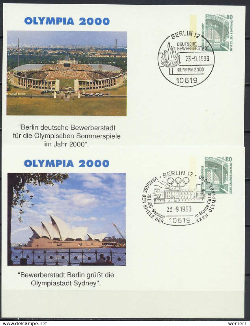 Germany 1993 Olympic Games  2 Commemorative Postcards Olympic Applicants - Sommer 2000: Sydney