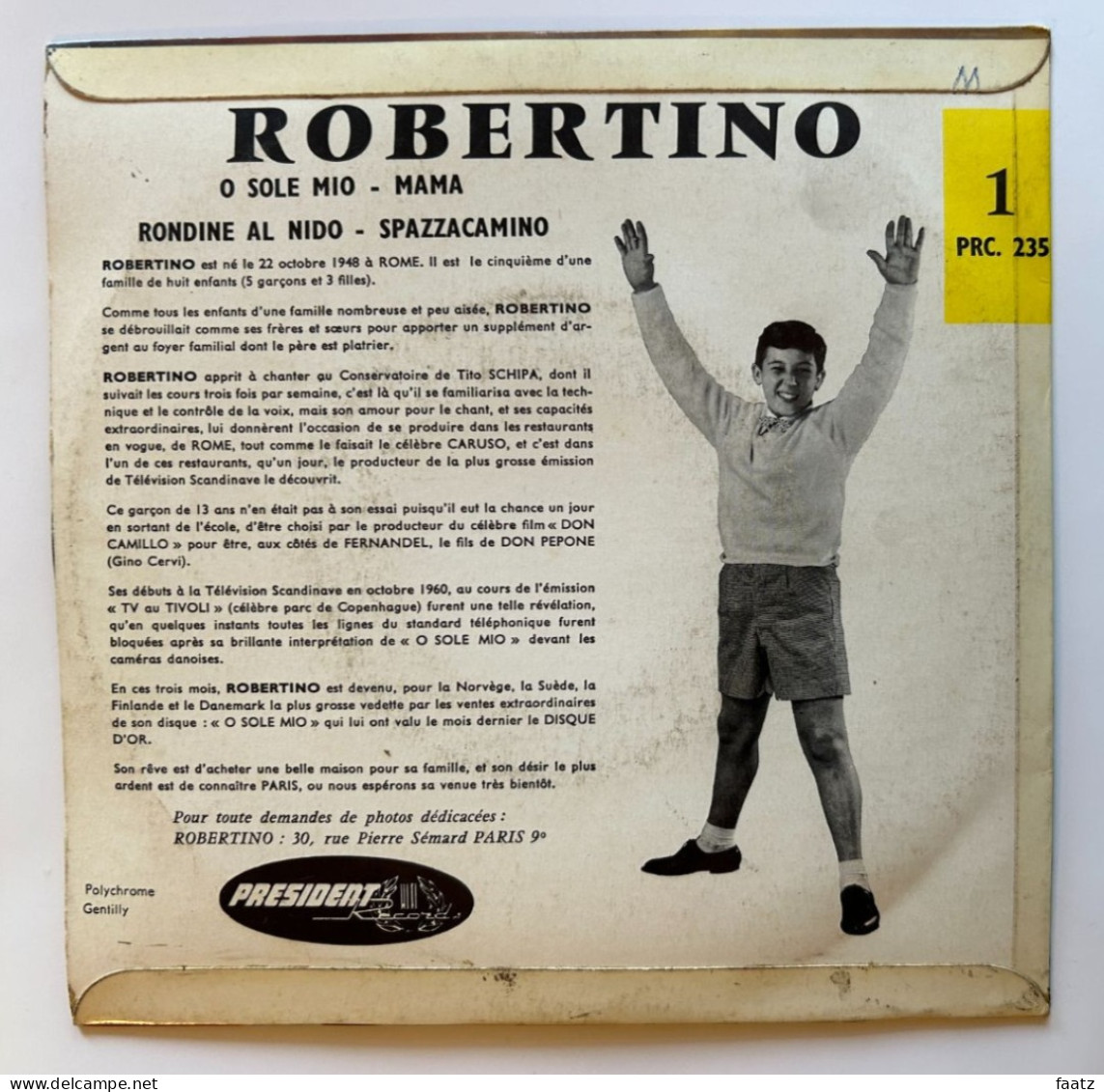 45T Vinyle - Robertino (O Sole Mio, Rondine Al Nido, Mama, Spazzacamino) - Opera