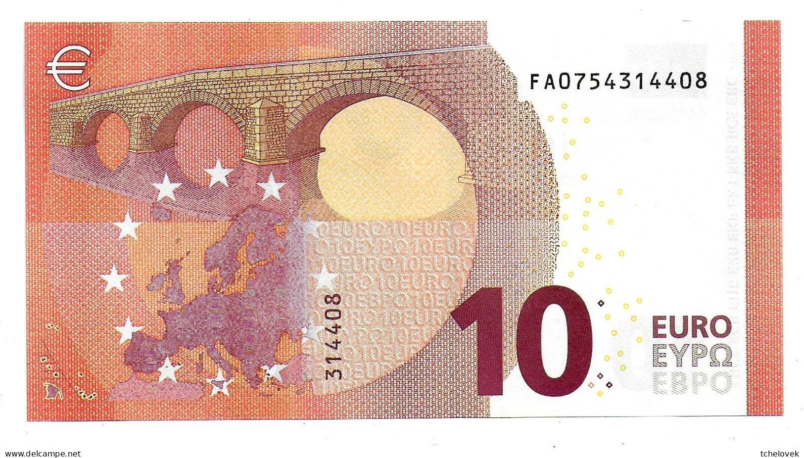 (Billets). 10 Euros 2014 Serie FA, F001I5 Signature Mario Draghi N° FA 0754314408 UNC - 10 Euro