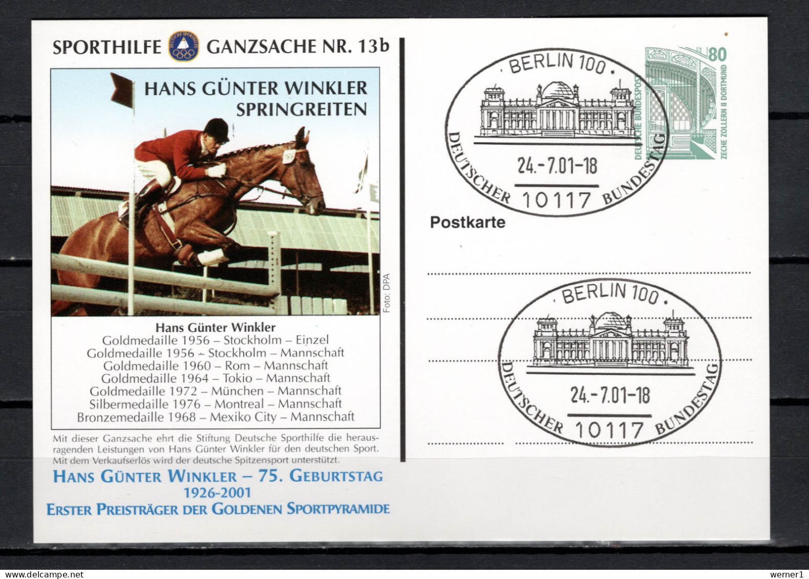 Germany 2001 Olympic Games, Equestrian Hans Günter Winkler Commemorative Postcard No. 13b - Altri & Non Classificati