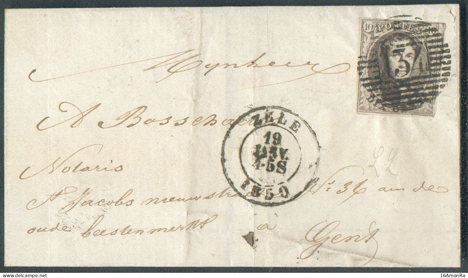 N°3  - Médaillon 10 Centimes Brun Très Bien Margé Obl P.134 Sur Lettre De ZELE Le 19 Janvier 1850 Vers Gand . - 22105 - 1849-1850 Medaillen (3/5)