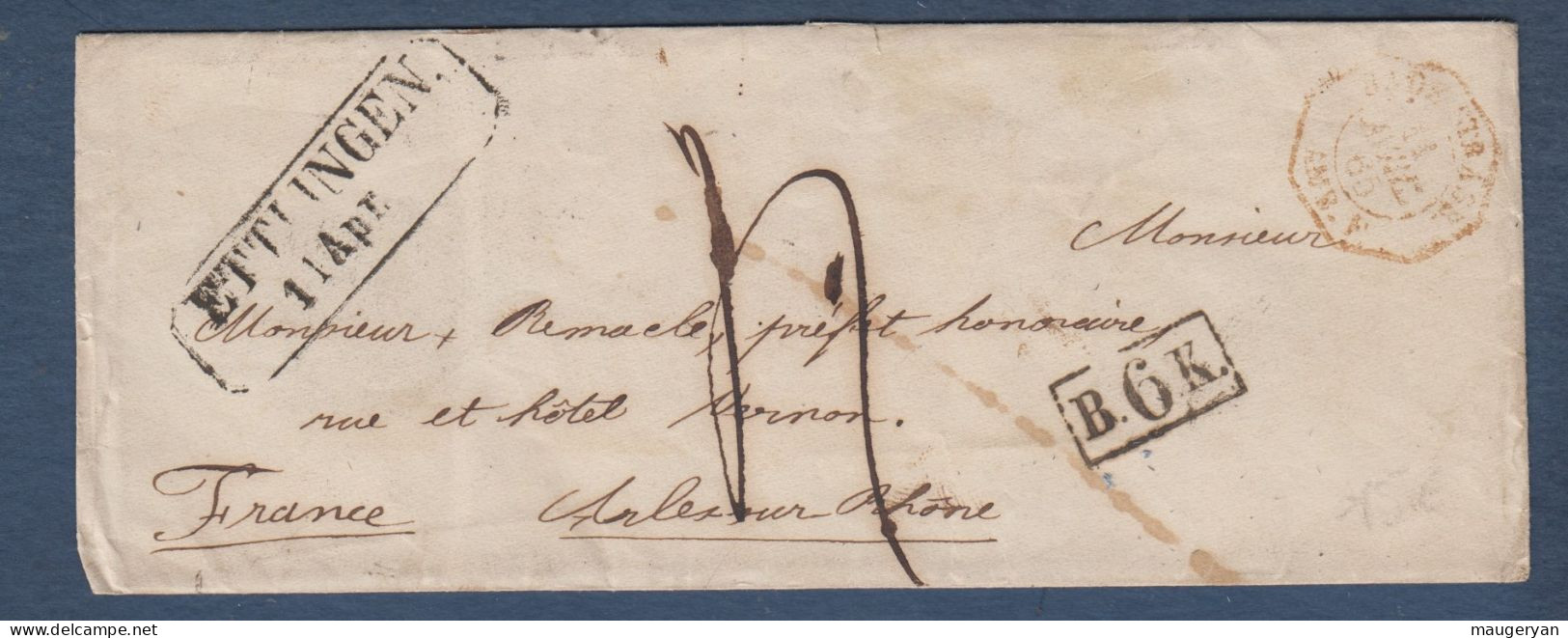 ETTLINGEN  Sur Enveloppe Pour La France   1865 - Cartas & Documentos