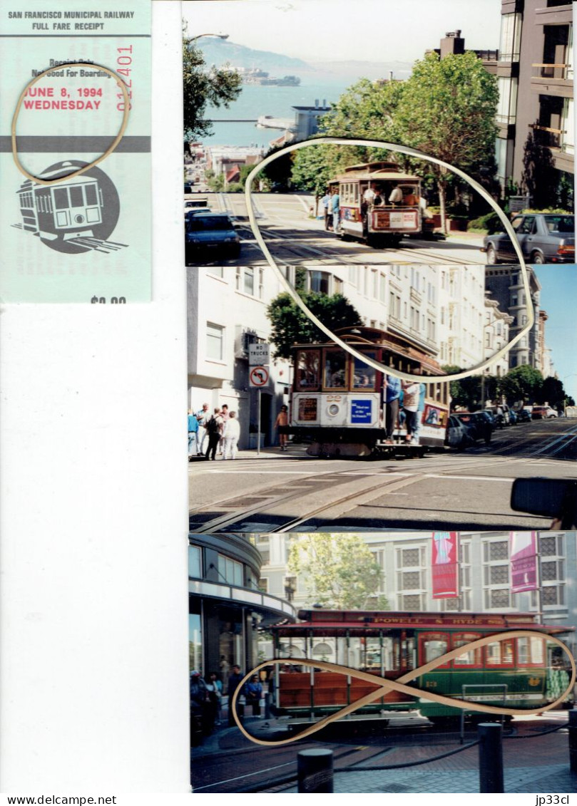 Souvenir D'une Ballade En Tram (Cable Car) à San Francisco : Ticket D'embarquement + 3 Photos Originales - Juin 1994 - América