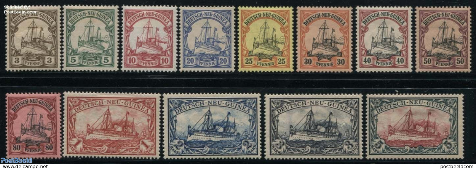 Germany, Colonies 1901 Neu-Guinea, Definitives, Ship 13v, Unused (hinged), Transport - Ships And Boats - Schiffe
