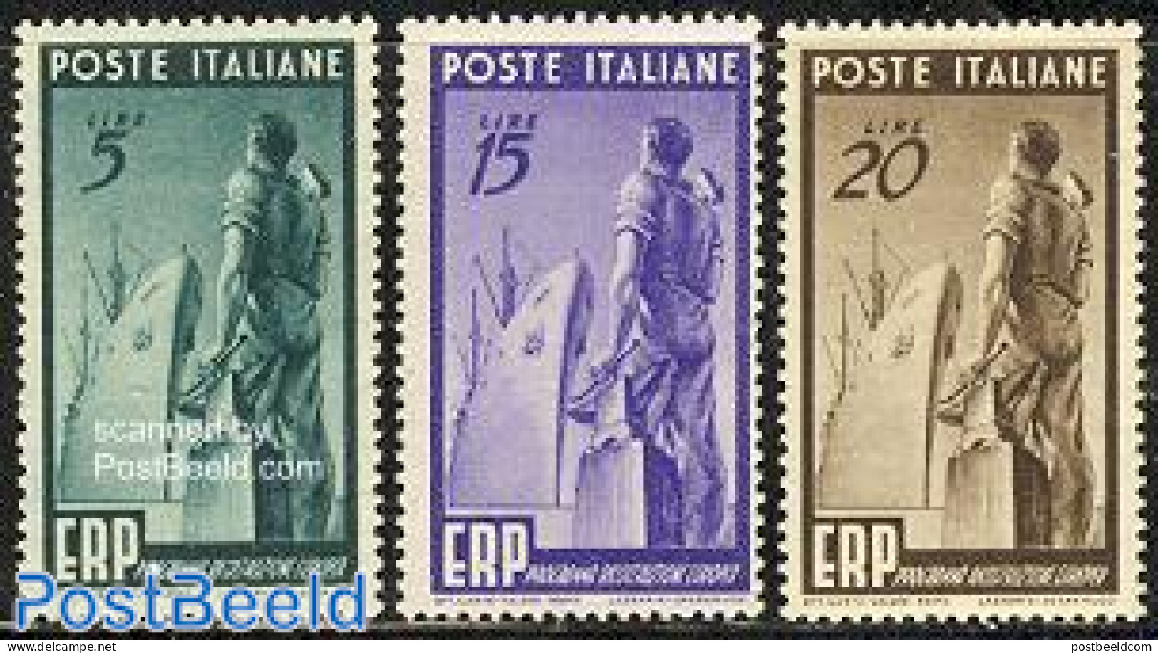 Italy 1949 E.R.P. Aid 3v, Unused (hinged), History - Transport - Europa Hang-on Issues - Ships And Boats - Andere & Zonder Classificatie