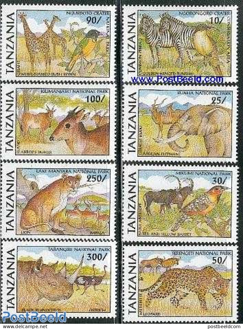 Tanzania 1991 Animals In National Parks 8v, Mint NH, Nature - Animals (others & Mixed) - Birds - Cat Family - Elephant.. - Naturaleza