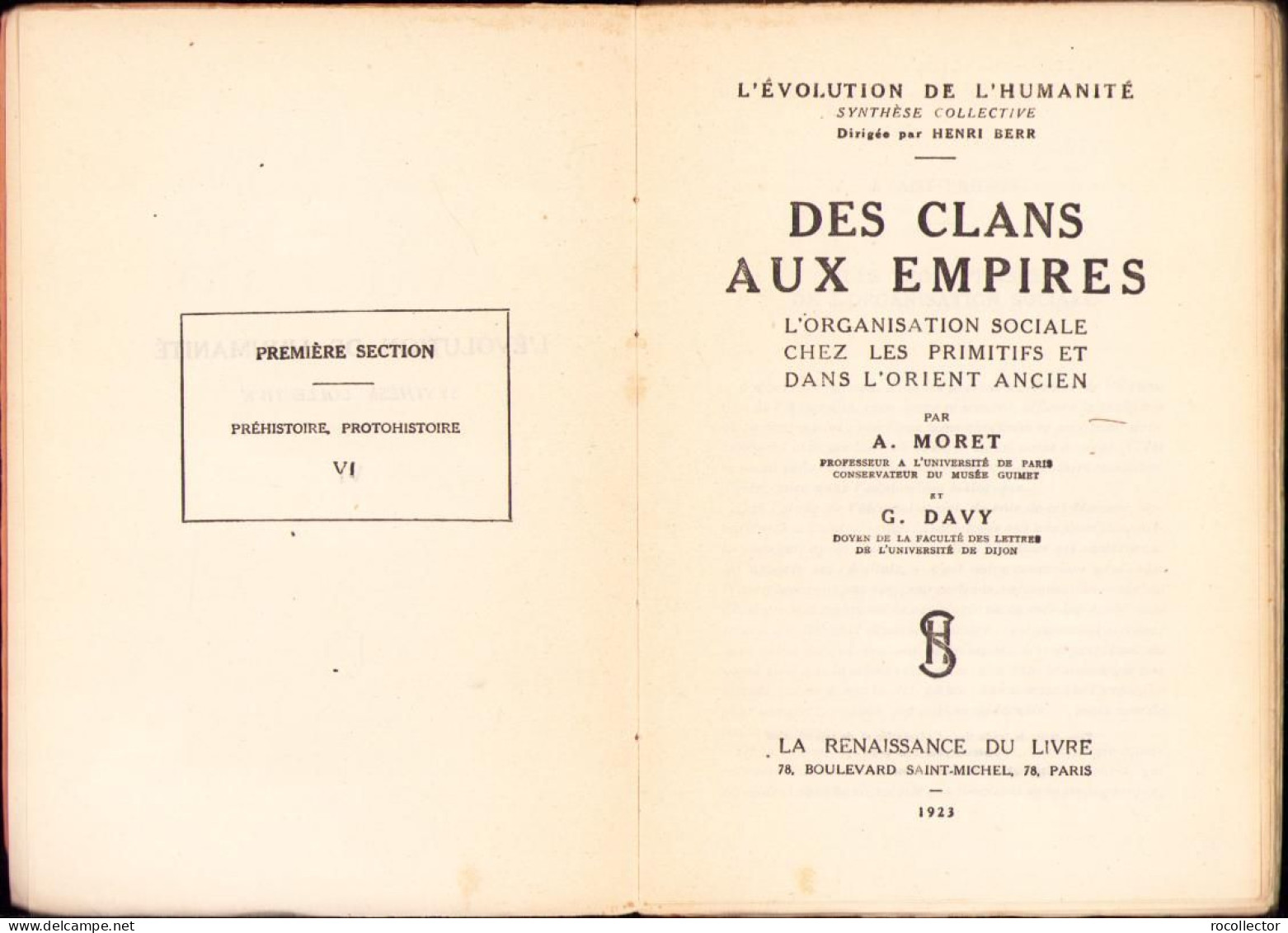 Des Clans Aux Empires. L’organisation Sociale Chez Les Primitifs Et Dans L’Orient Anciene 1923 C1913 - Libri Vecchi E Da Collezione