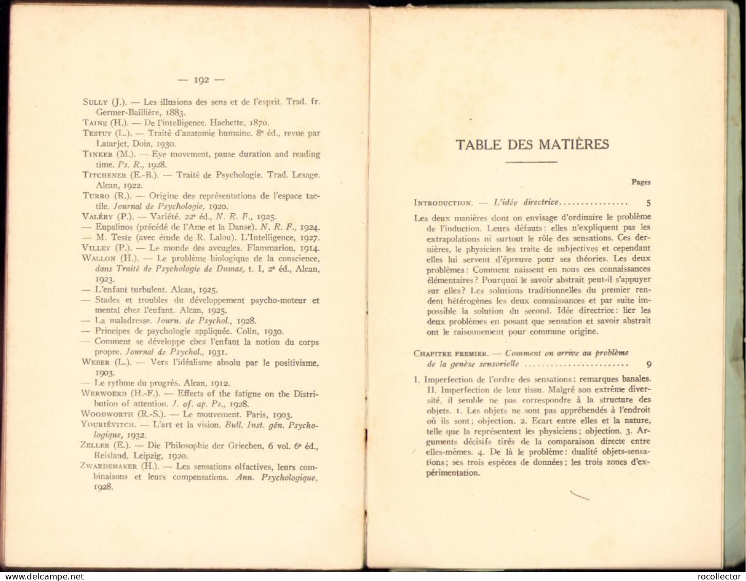 La Sensation. Etude De Sa Genese Et De Son Role Dans La Connaissance Par Pierre Salzi, 1934 C1912 - Libri Vecchi E Da Collezione