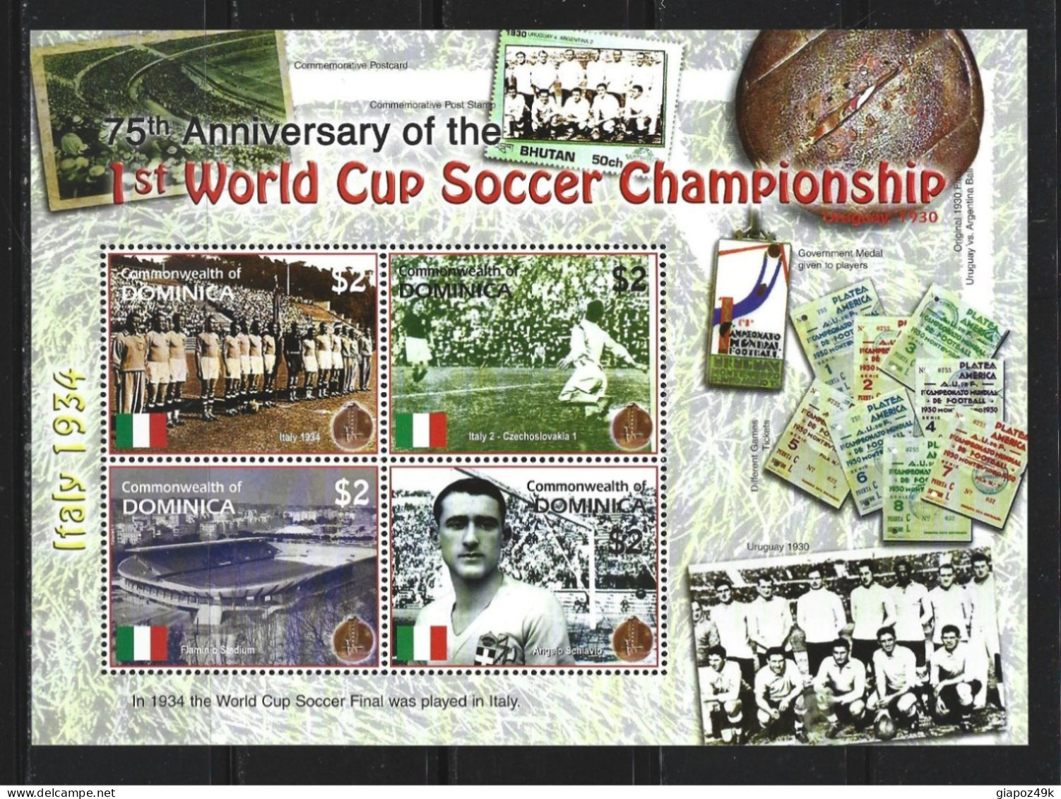 ● Commonwealth Of DOMINICA 2005 ֍  75° World Cup Soccer Championship ● Italia 1934 ● BF ** ● Calcio ● Lotto N. XX ● - Dominique (1978-...)