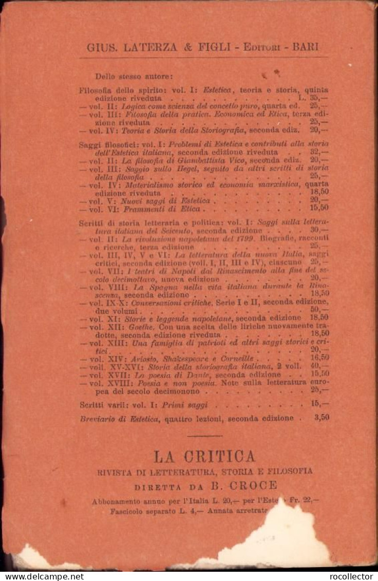 Problemi Di Estetica, Benedetto Croce, 1923 C1911 - Libros Antiguos Y De Colección