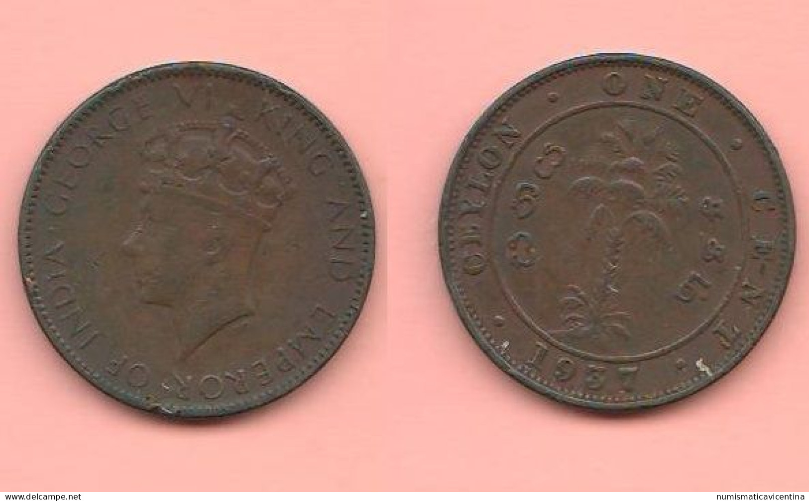 Ceylon One Cent 1937 Great Britain Protectorate Shri Lanka Copper Coin King George VI° - Colonie