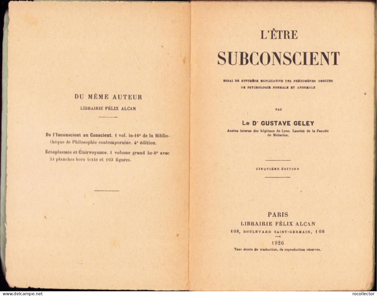 L’etre Subconscient Par Gustave Geley, 1923 C1901 - Alte Bücher