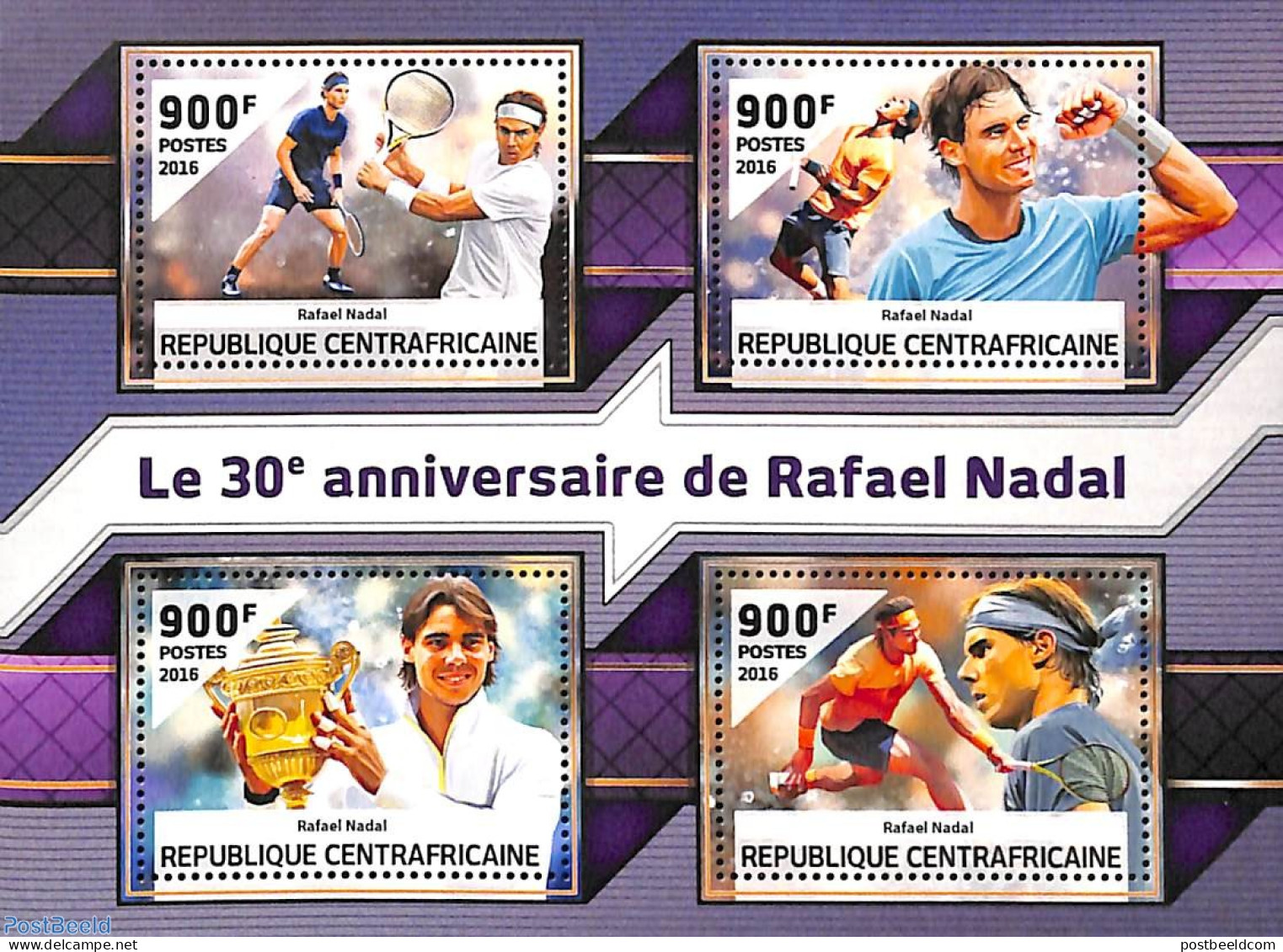 Central Africa 2016 Rafael Nadal 4v M/s, Mint NH, Sport - Tennis - Tenis