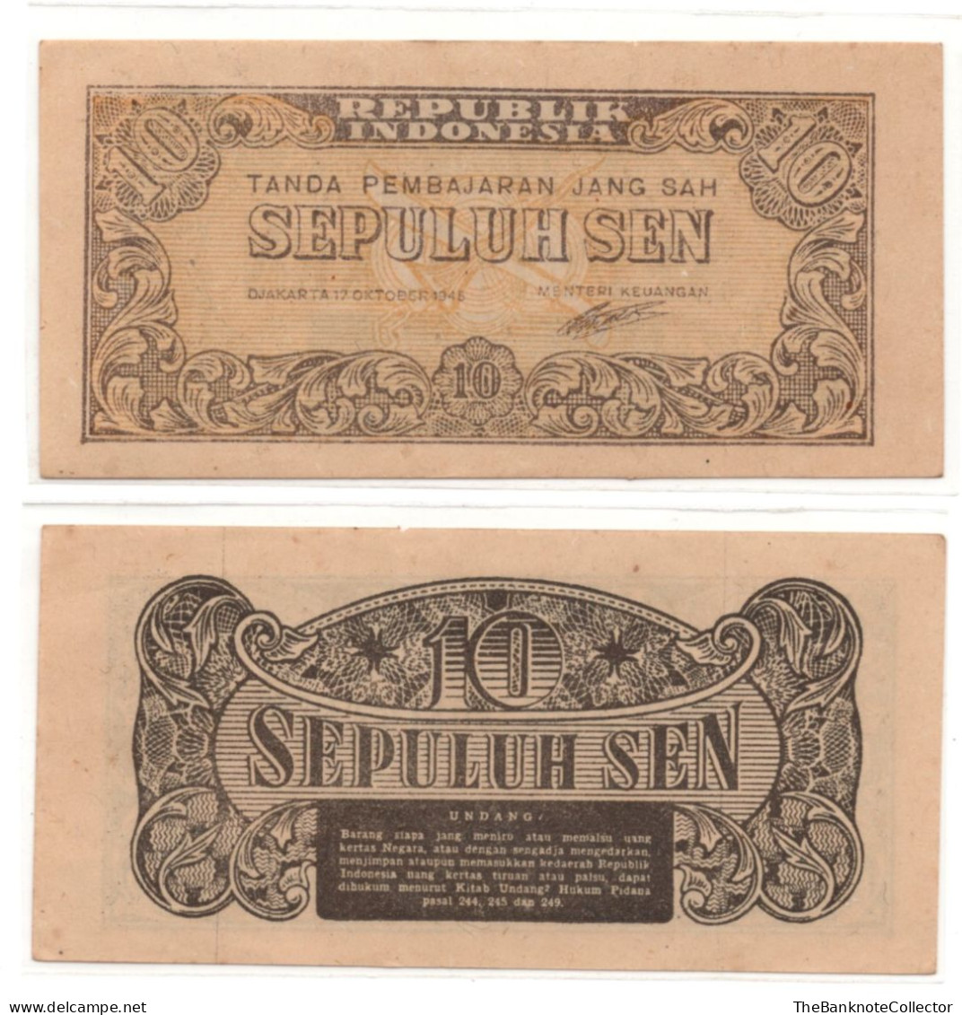 Indonesia 10 Sen 1945  P-15 AU-UNC - Indonesien