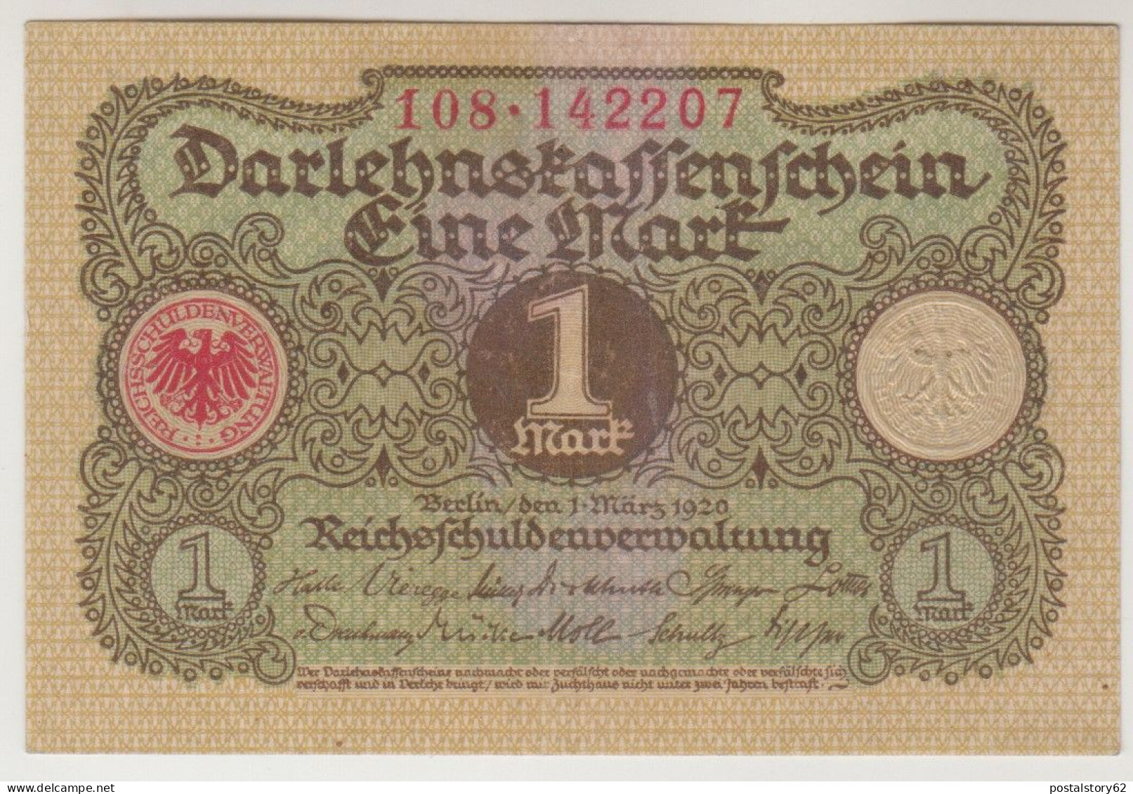 Germania, Weimar Republic - Banconota Da 1 Mark 01.03-1920 - Anno 1920 Pick # 58 - Non Classés