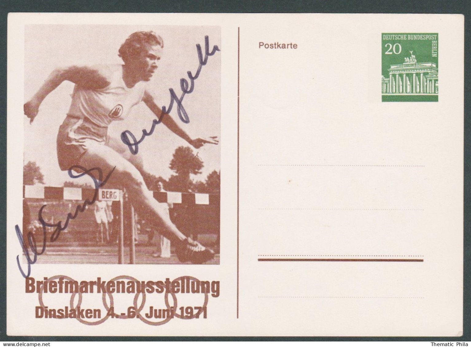 Briefmarkenausstellung DINSLAKEN 1971 GERMANY Olympic Games -Signed Athlete Maria Sander Domagella -stationery - Altri & Non Classificati