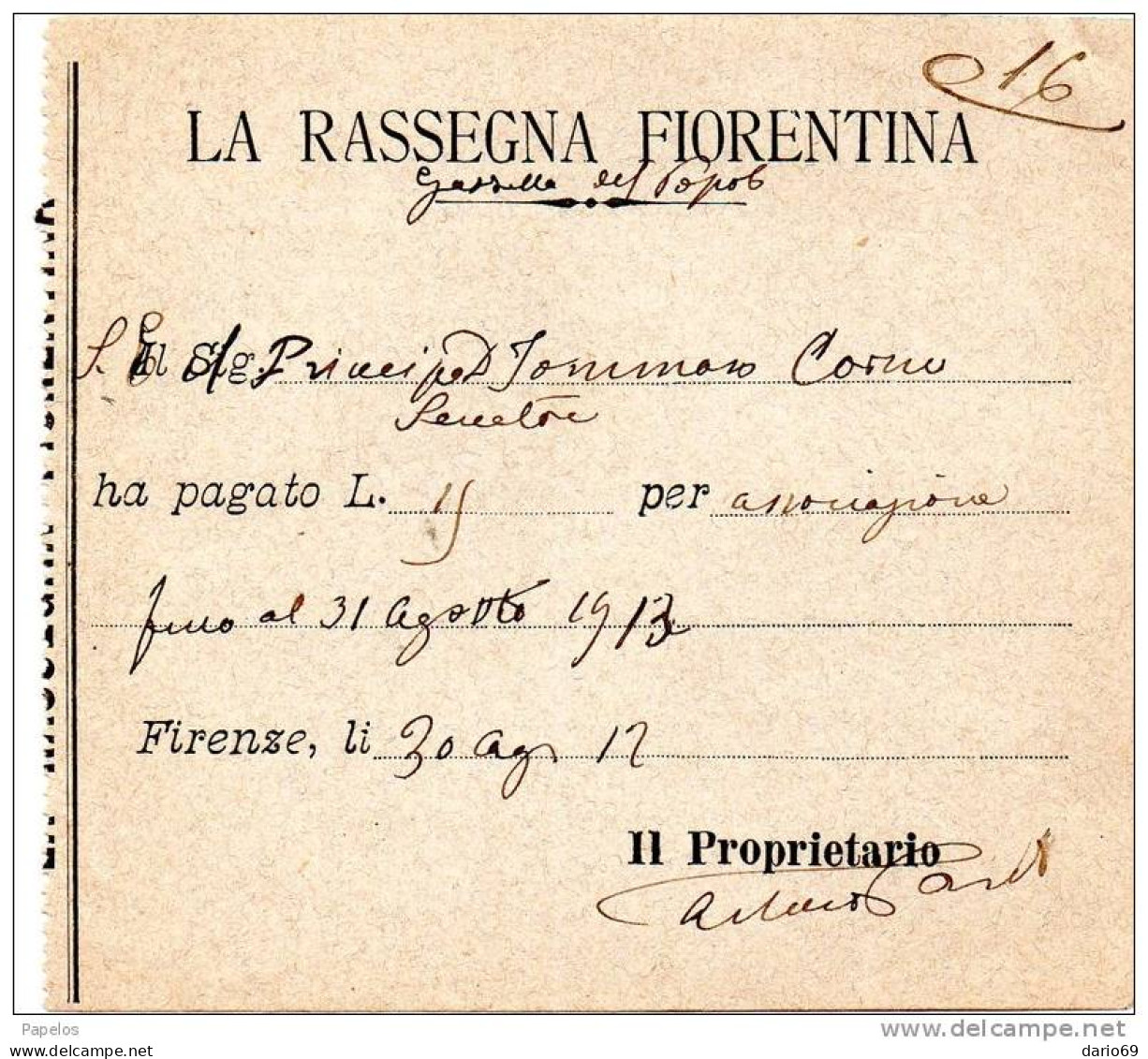 1912 FATTURA  LA RASSEGNA FIORENTINO - Italie