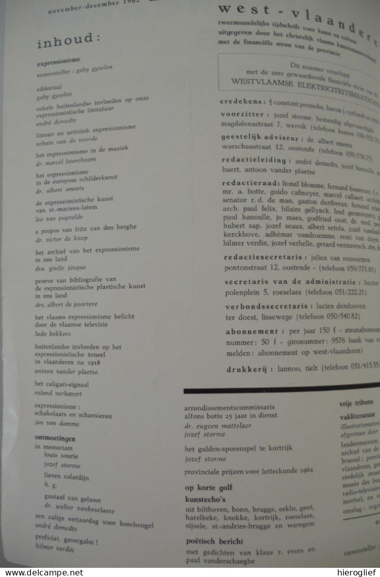 EXPRESSIONISME - Themanummer 66 Tijdschrift WEST-VLAANDEREN 1962 Literair Artistiek Schilderkunst Sint-martens-latem - Histoire