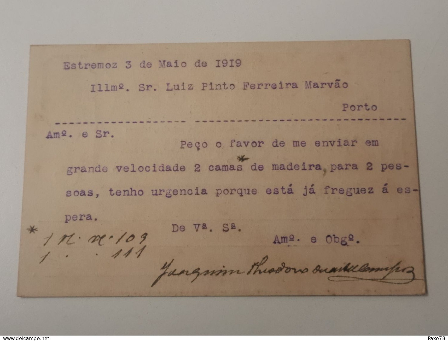 Portugal, Loja Joaquim Teodoro Duarte E Campos, Estremoz 1919 - Ganzsachen