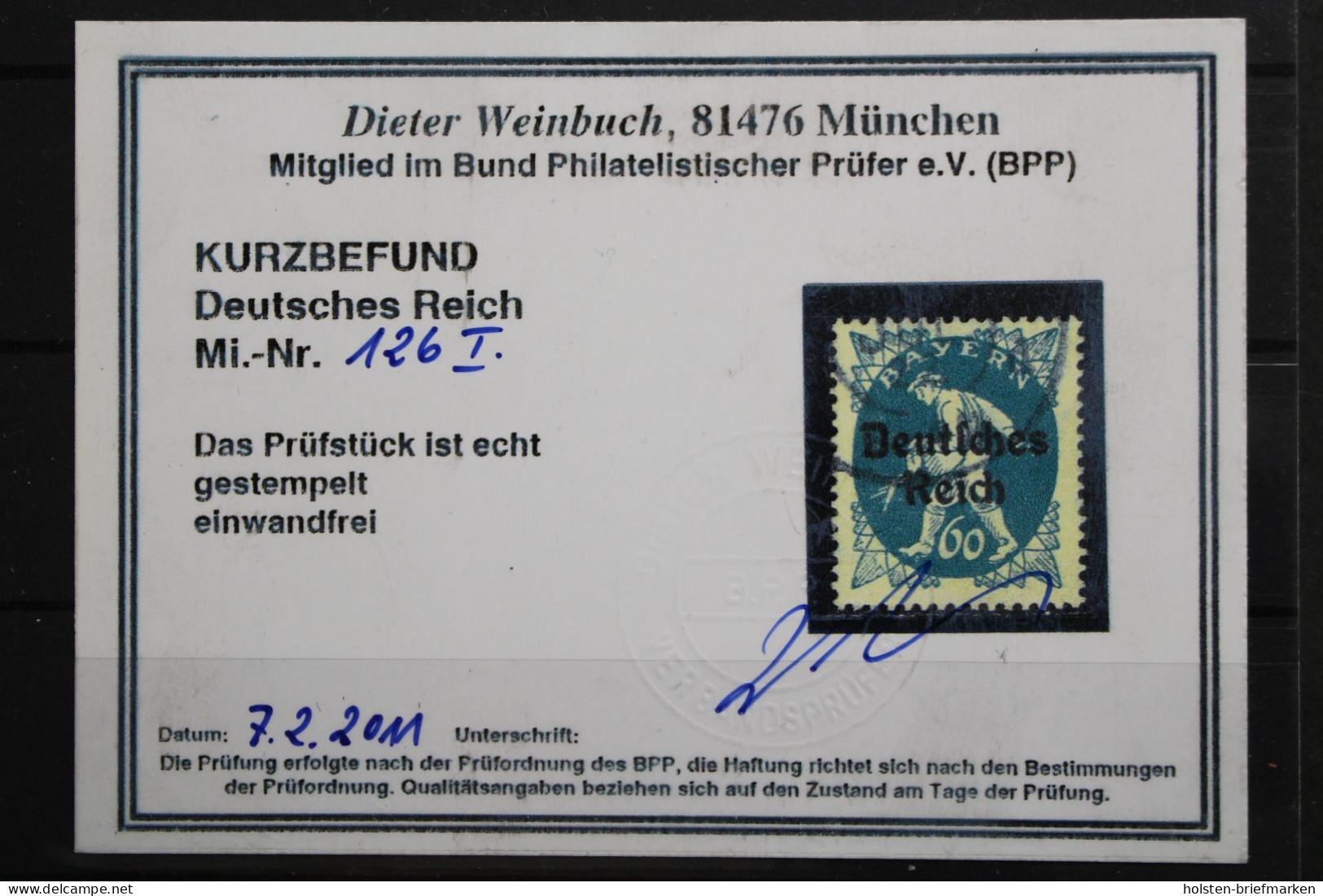 Deutsches Reich, MiNr. 126 PLF I, Gestempelt, BPP Kurzbefund - Abarten & Kuriositäten