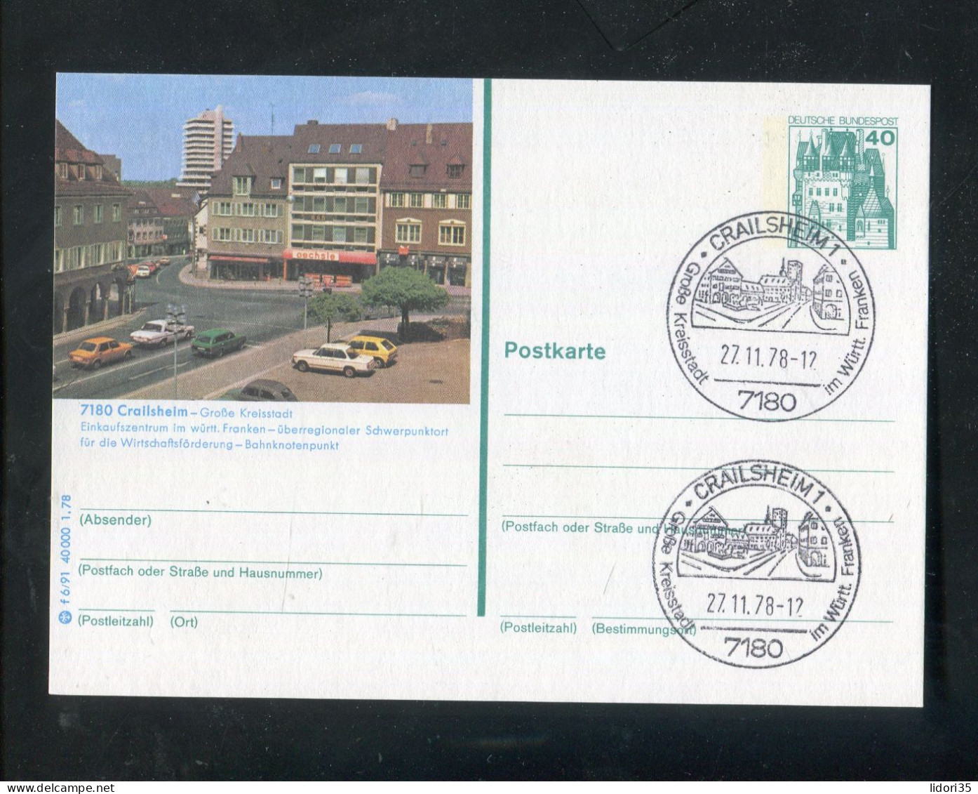 "BUNDESREPUBLIK DEUTSCHLAND" 1978, Bildpostkarte Mit Bildgleichem Stempel Ex "CRAILSHEIM" (L0169) - Geïllustreerde Postkaarten - Gebruikt