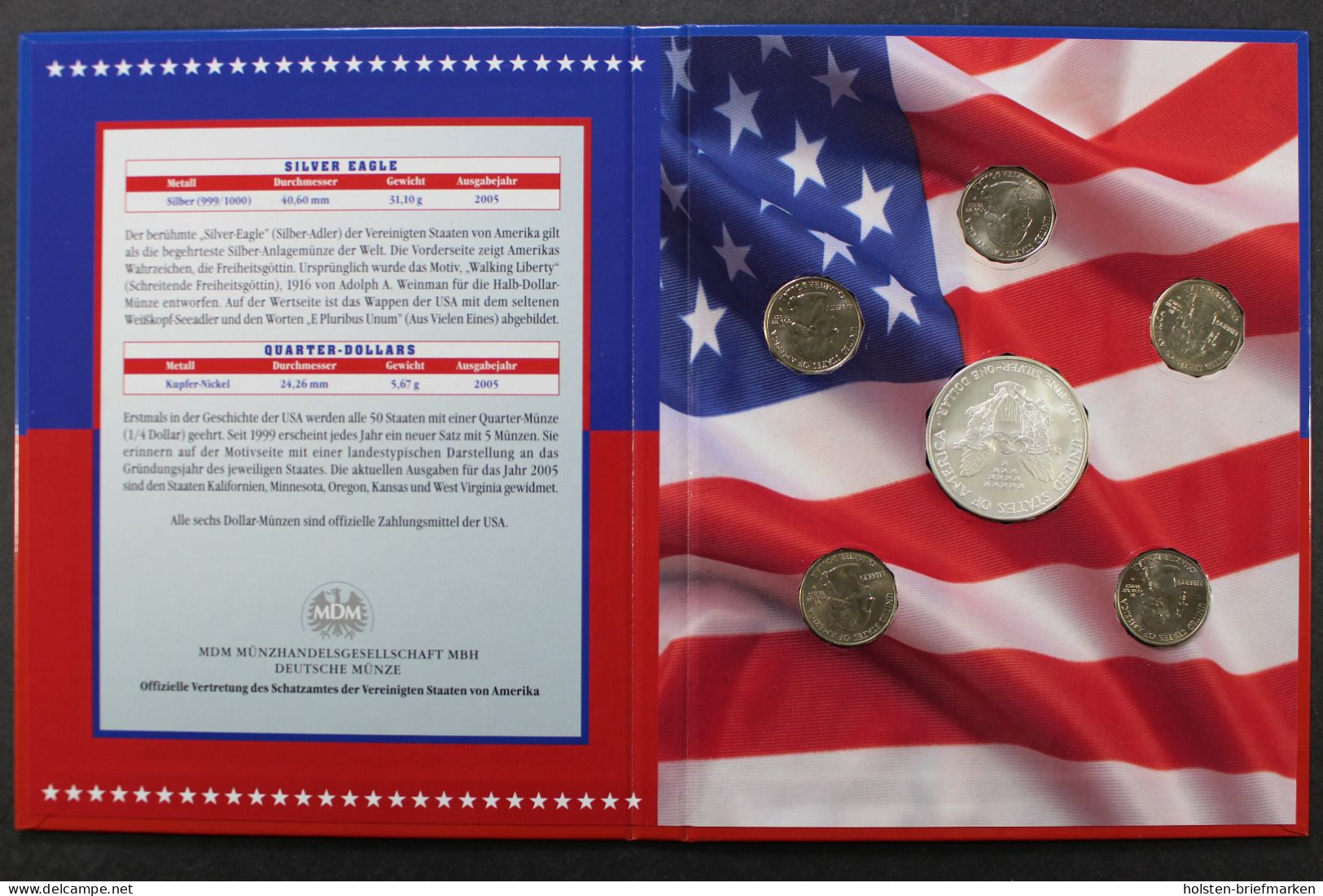 USA Jahrssatz 2005 Mit 1 Dollar Silver Eagle + 5 X 1/4 Dollar - Autres & Non Classés