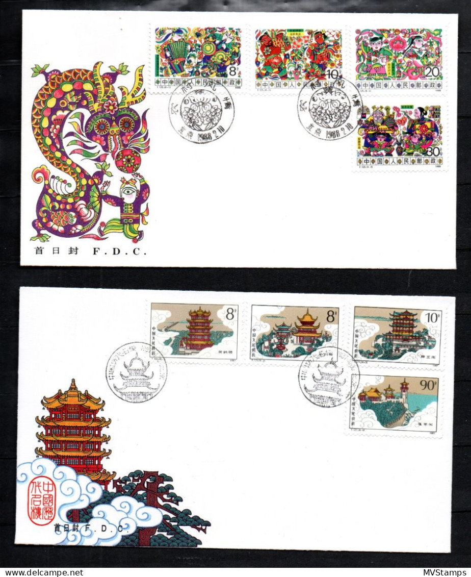 China 1987/88 Satz 2144/47 Und 2163/66 Gebraucht Auf 2 FDC's - Brieven En Documenten