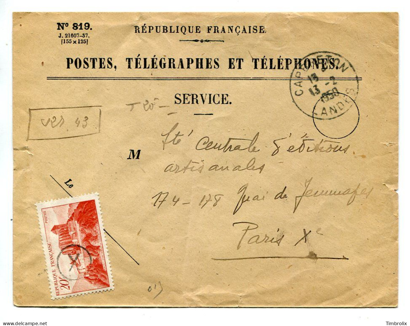 4 Lettres (dont 1 Devant) SERVICE DES RECOUVREMENTS - Taxe à  20 Frs. Timbre Y/T # 841A, ST-BERTRAND-de-COMMINGES. - Telegraph And Telephone