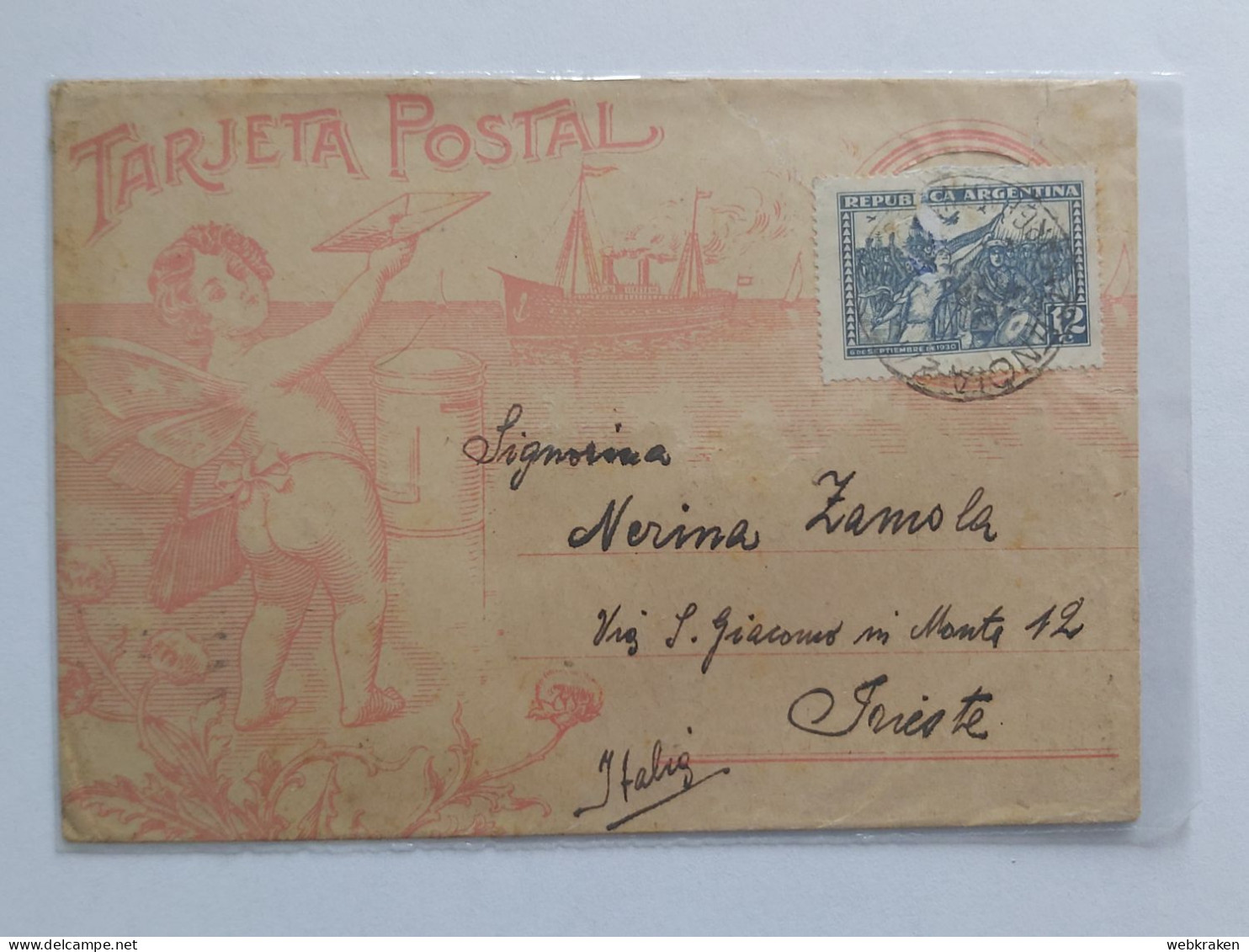 STORIA POSTALE ARGENTINA TARJETA POSTAL DECORATA CON VAPORE BUENOS AIRES - Briefe U. Dokumente