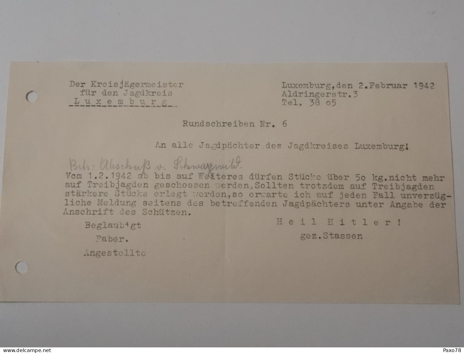 Lettre, Luxembourg 1942. Occupation - 1940-1944 Ocupación Alemana