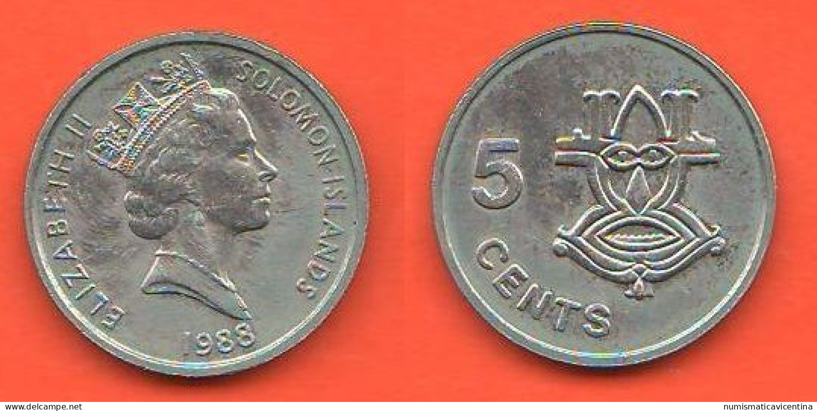Salomon Islands 5 Cents 1988 Isole Salomone Nickel Typological Coin Queen Elizabeth II° - Isole Salomon