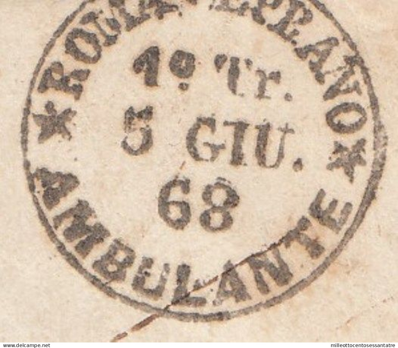 3005 - PONTIFICIO - Involucro - Franco -  Senza Testo Del 5 Giugno 1868 Per Roma Con Cent. 10  Arancio - Etats Pontificaux