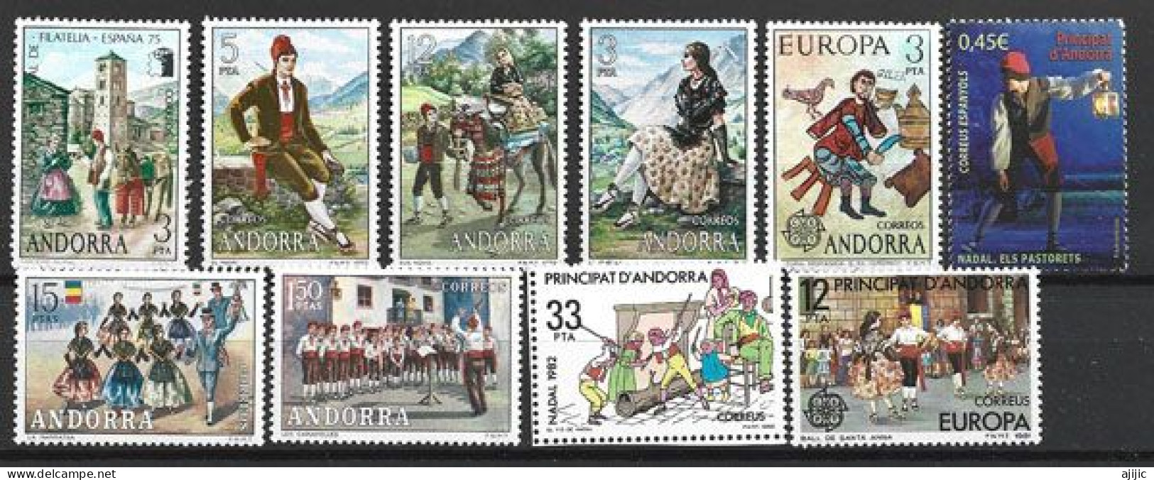 ANDORRA. Costumes & Danses Traditionnels Andorrans.   10 Timbres Neufs ** - Baile