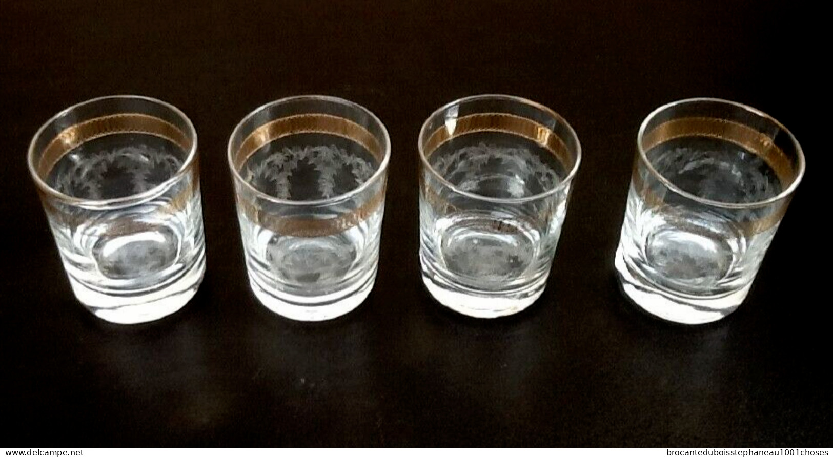 Années 1960 4 Verres à Whisky  Verre Gravé Transparent / Frise Or - Glazen