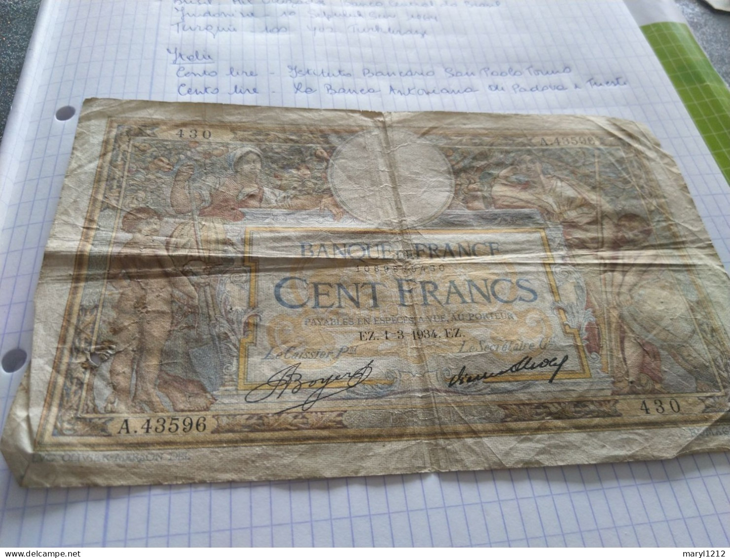 100 Francs - Banque De France 1934 - Otros & Sin Clasificación