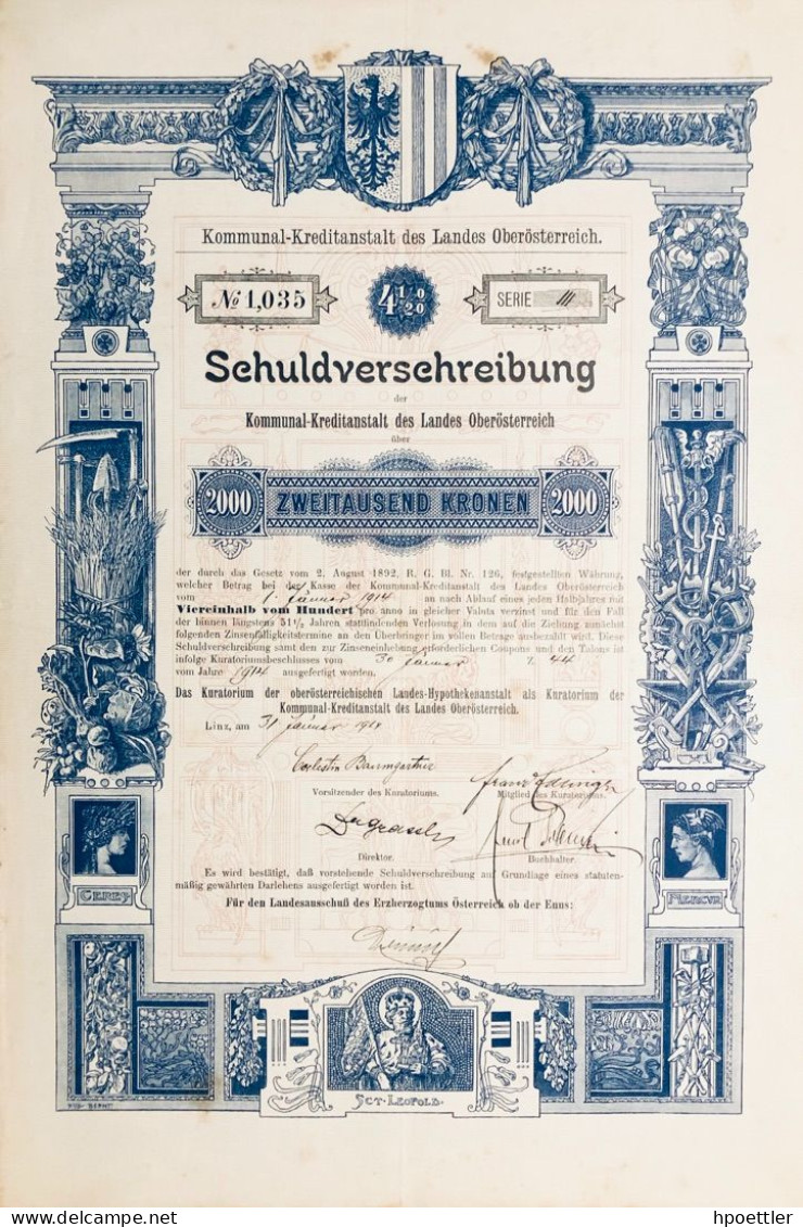 Austria - Linz 1913 - Kommunal-Kreditanstalt Des Landes Oberösterreich - Bank & Versicherung