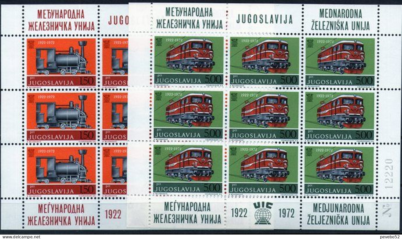 YUGOSLAVIA 1972 - International Railway Union SS MNH - Neufs