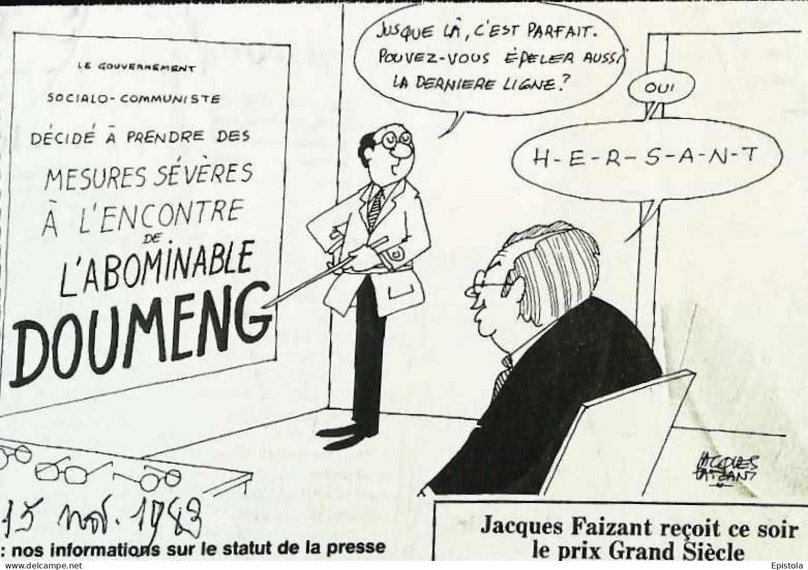 ► Coupure De Presse  Quotidien Le Figaro Jacques Faisant 1983  Mauroy  Ophtalmologiste Hersant Doumeng - 1950 à Nos Jours