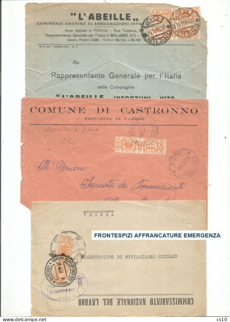 RSI Set / Dic 1944 #3 Frontespizi Con Pacchi Postali Fascio C.50 (4pezzi9 - Castronno Milano Lecco - Marcophilie