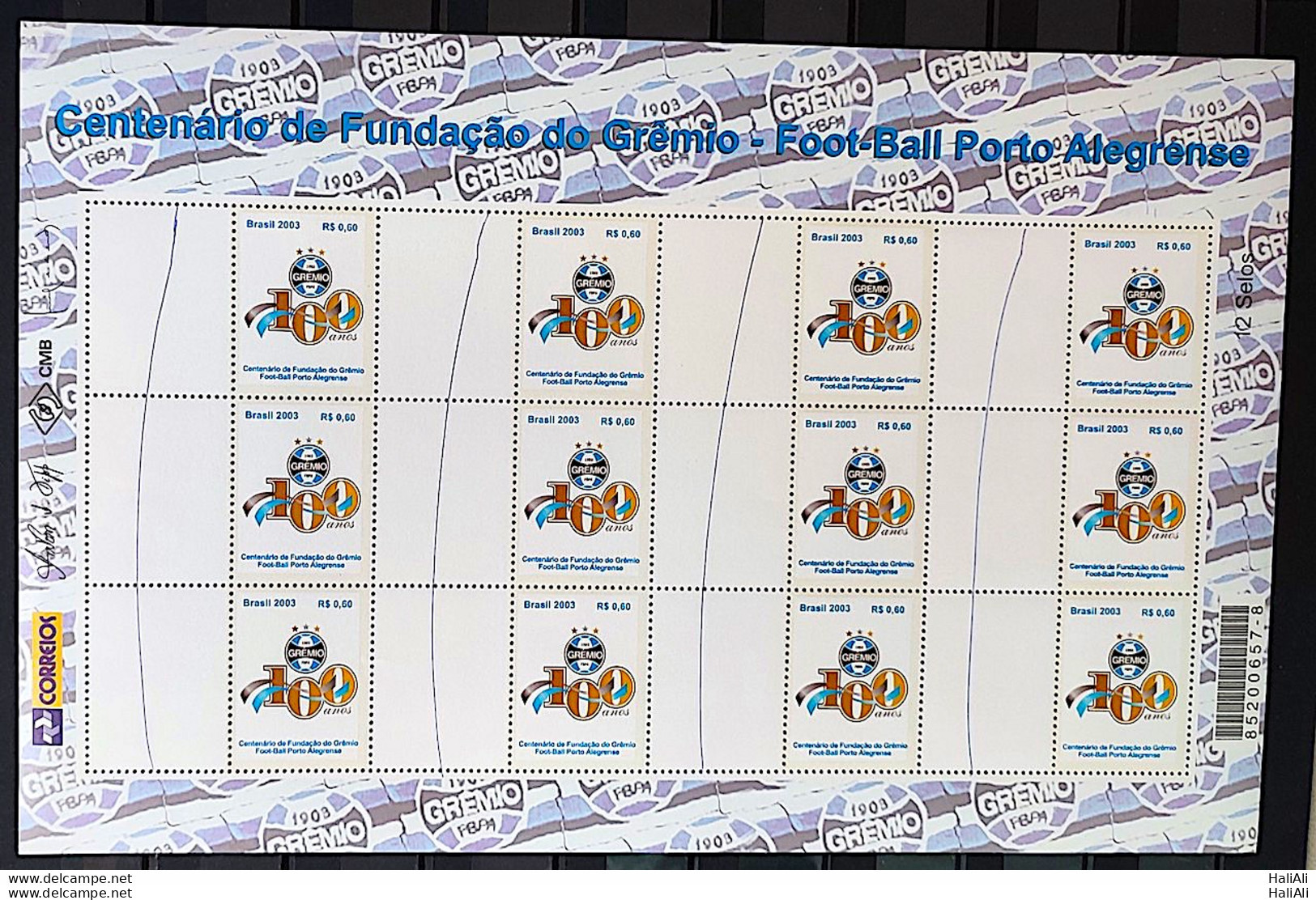 C 2542 Brazil Personalized Stamp Gremio Football Soccer 2003 Sheet White Vignette - Personalized Stamps