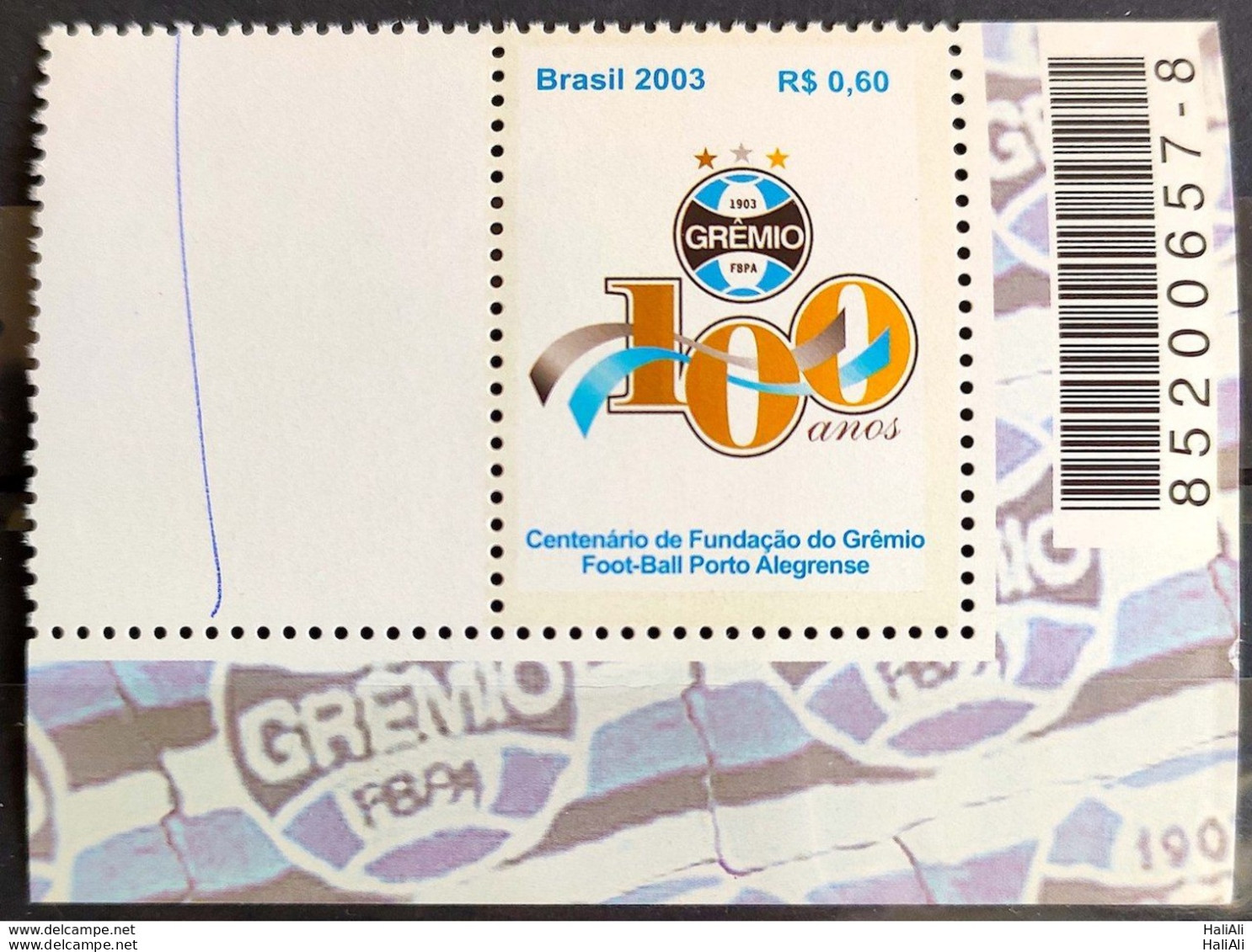 C 2542 Brazil Personalized Stamp Grêmio Football 2003 White Vignette Logo Right Bar Code - Gepersonaliseerde Postzegels