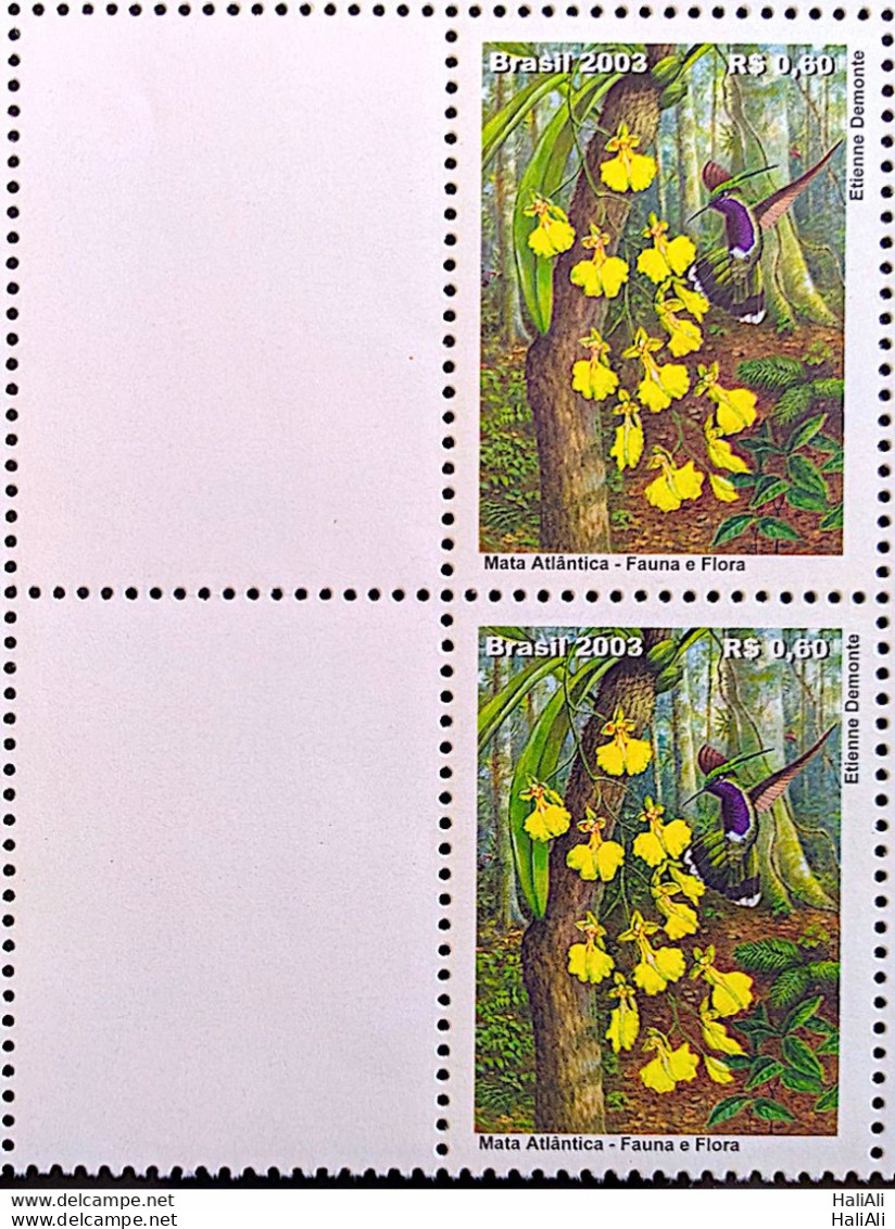 C 2541 Brazil Personalized Stamp Atlantic Forest 2003 Block Of 4 White Vignette - Personalized Stamps