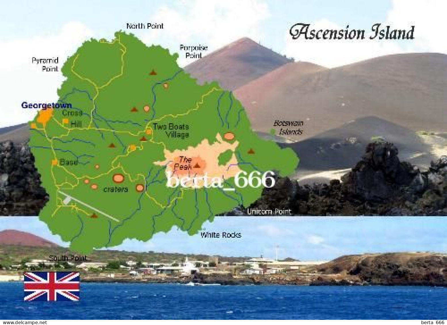 Ascension Island Map New Postcard * Carte Geographique * Landkarte - Ascension Island