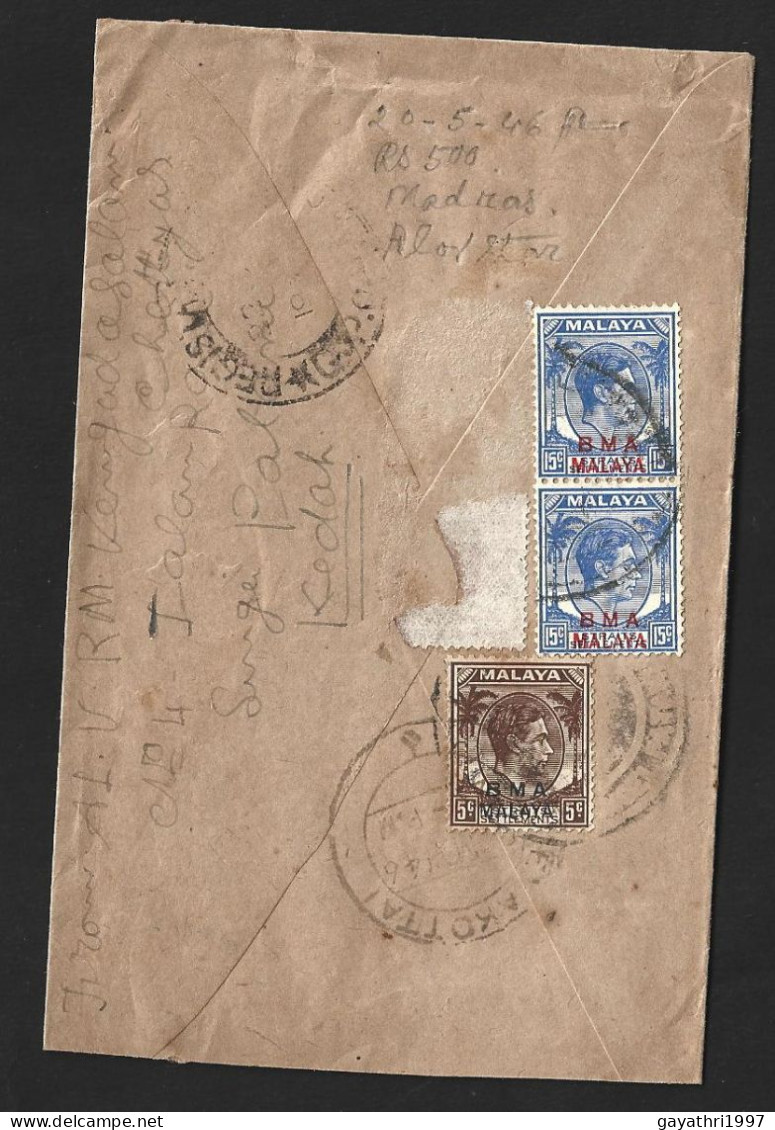 B.M.A. Malaya Stamps On Cover With RARE Cancellation (some Stamps Removed) By Airmail Cover (c756) - Malaya (British Military Administration)